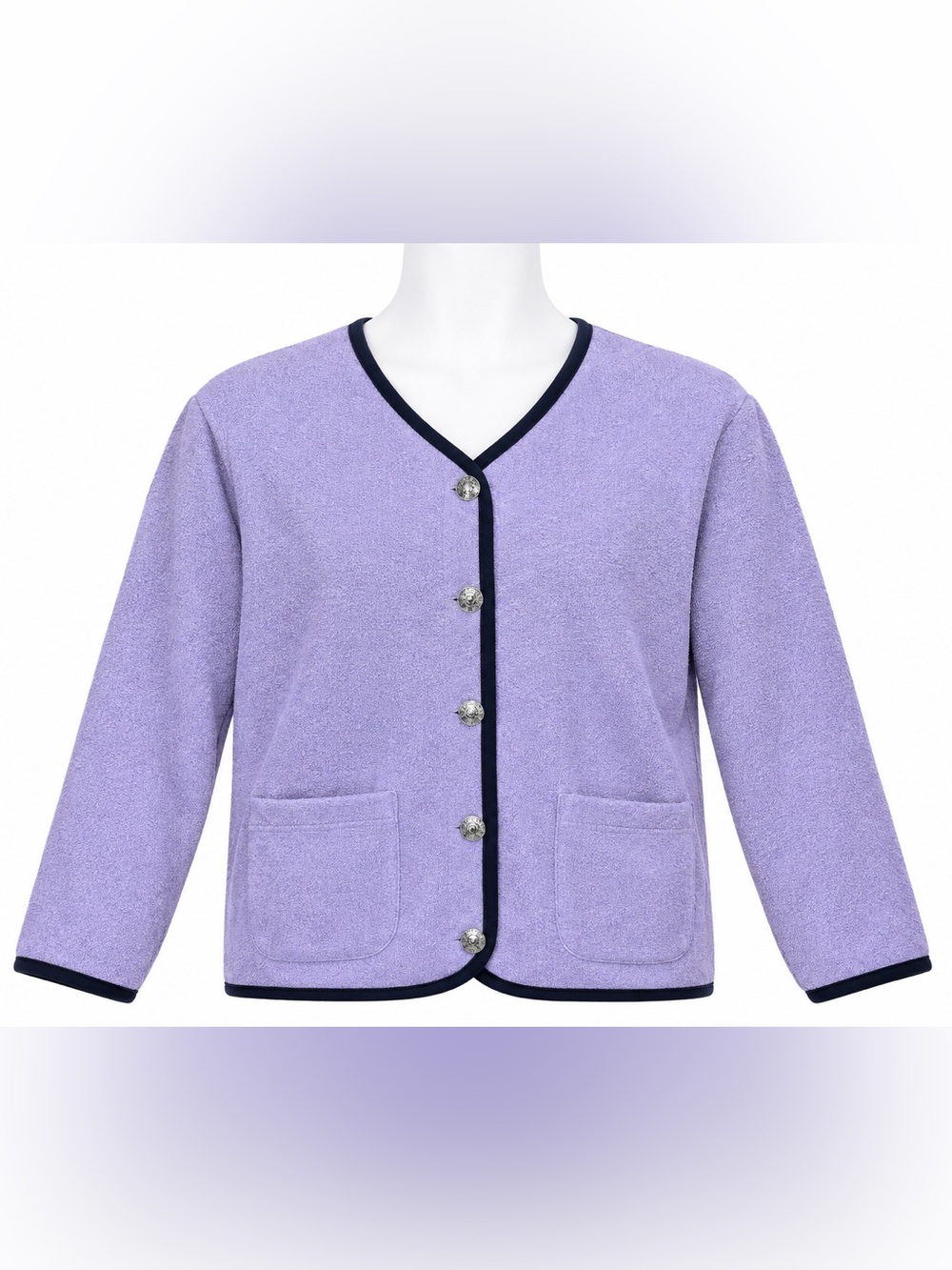 L.L. Bean Lavender Cardigan with Navy Trim